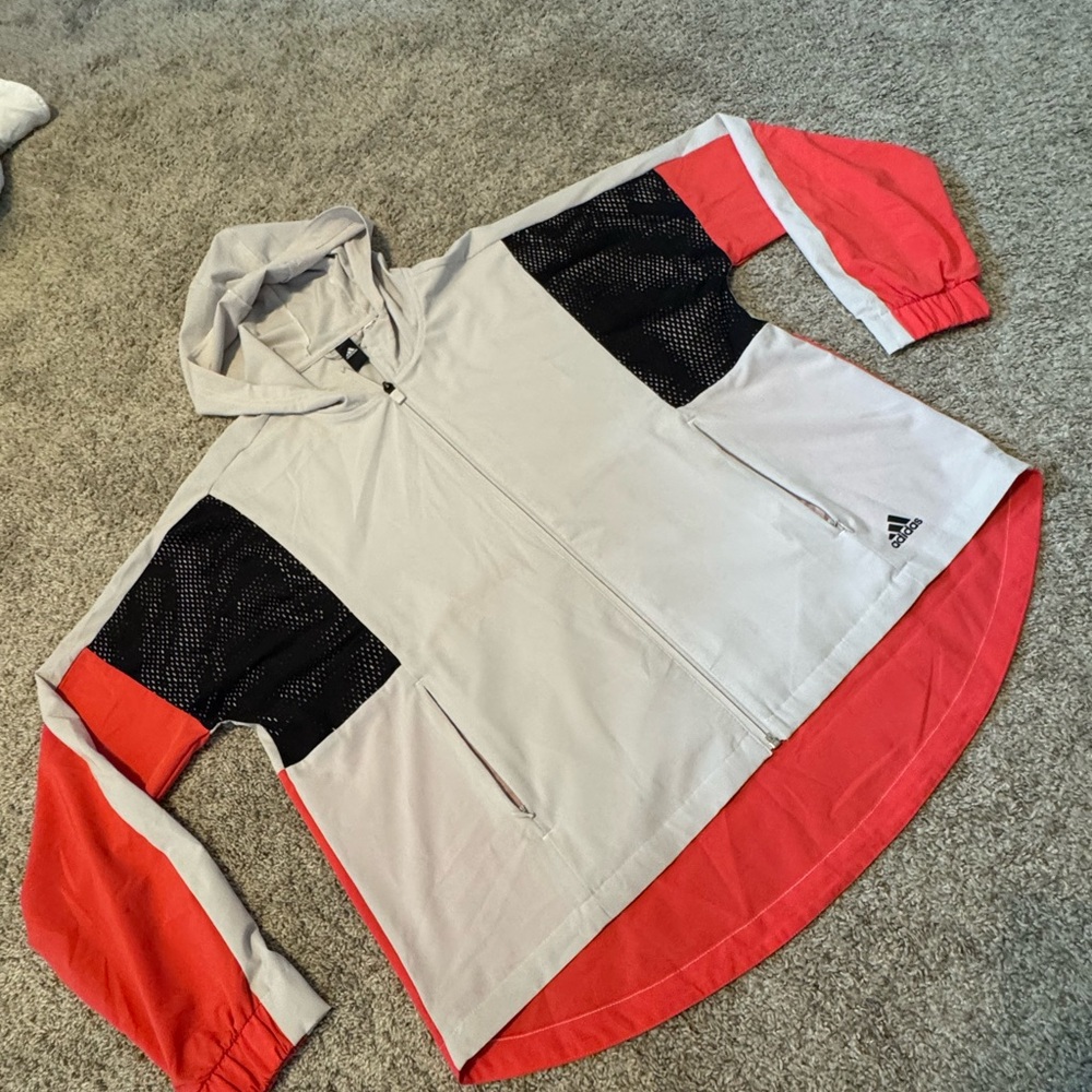 Adidas Color Block Zip Jacket – Hooded, Lightweight – Size L – Street Style
